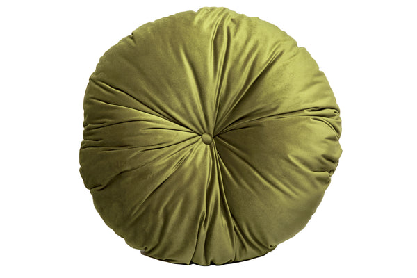 Cojín Decorativo Redondo para Sala o Cama. Funda en Terciopelo Verde Olivo