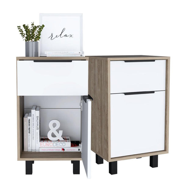 Buró Wesley, Miel y Blanco, con Una Puerta y Un Cajón Organizador X2