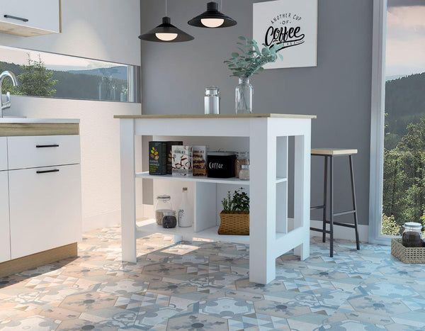 Mueble Auxiliar de Cocina Draco, Dos Entrepaños Color Blanco y Café Claro