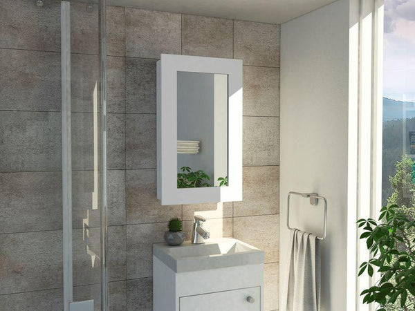 Gabinete de Baño Cary, Blanco, con Puerta Espejo y Tres Entrepaños