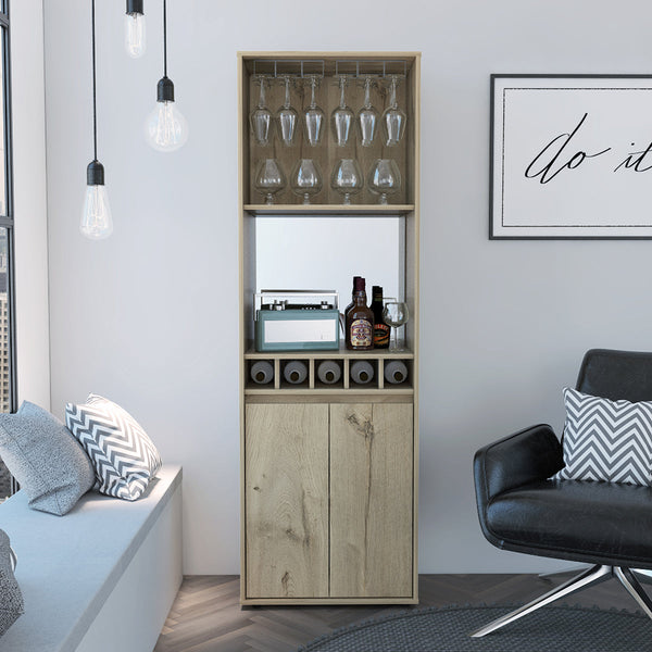 Mueble Bar Prana Alto, Color Duna, Espacio para Copas y Vasos