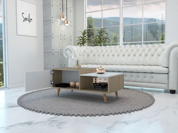 Mesa de Centro Trueno, Beige y Blanco Vainilla, con Amplio Espacio Para Ubicar Decoraciones